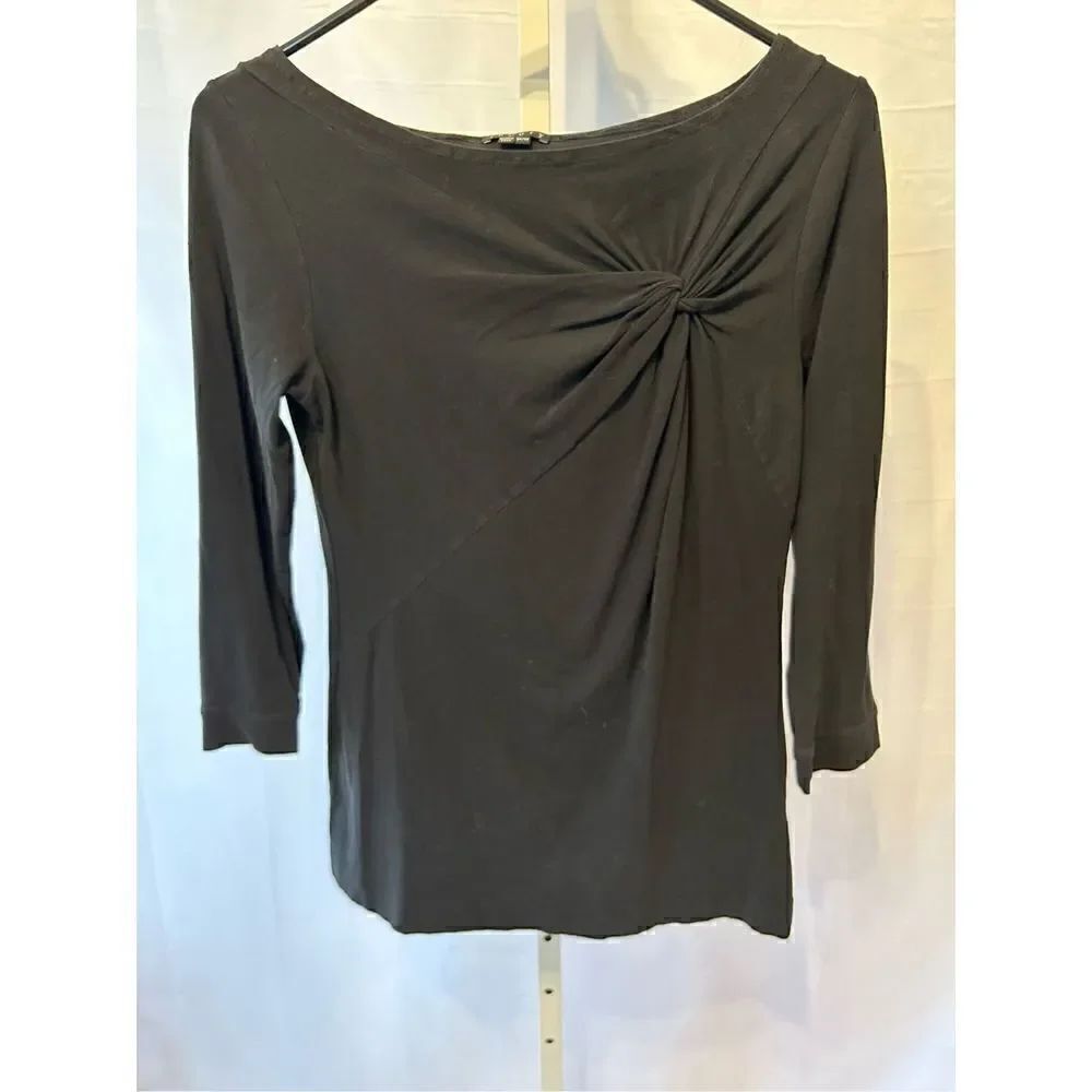 Theory black cotton spandex blend 3/4 sleeve conch embellished top medium A4